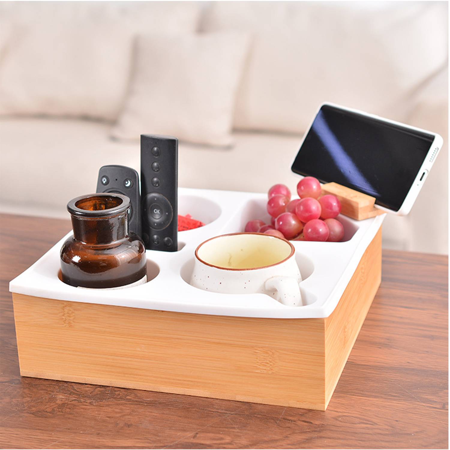 Wooden Anti Spill Couch Cup Holder Tray 5
