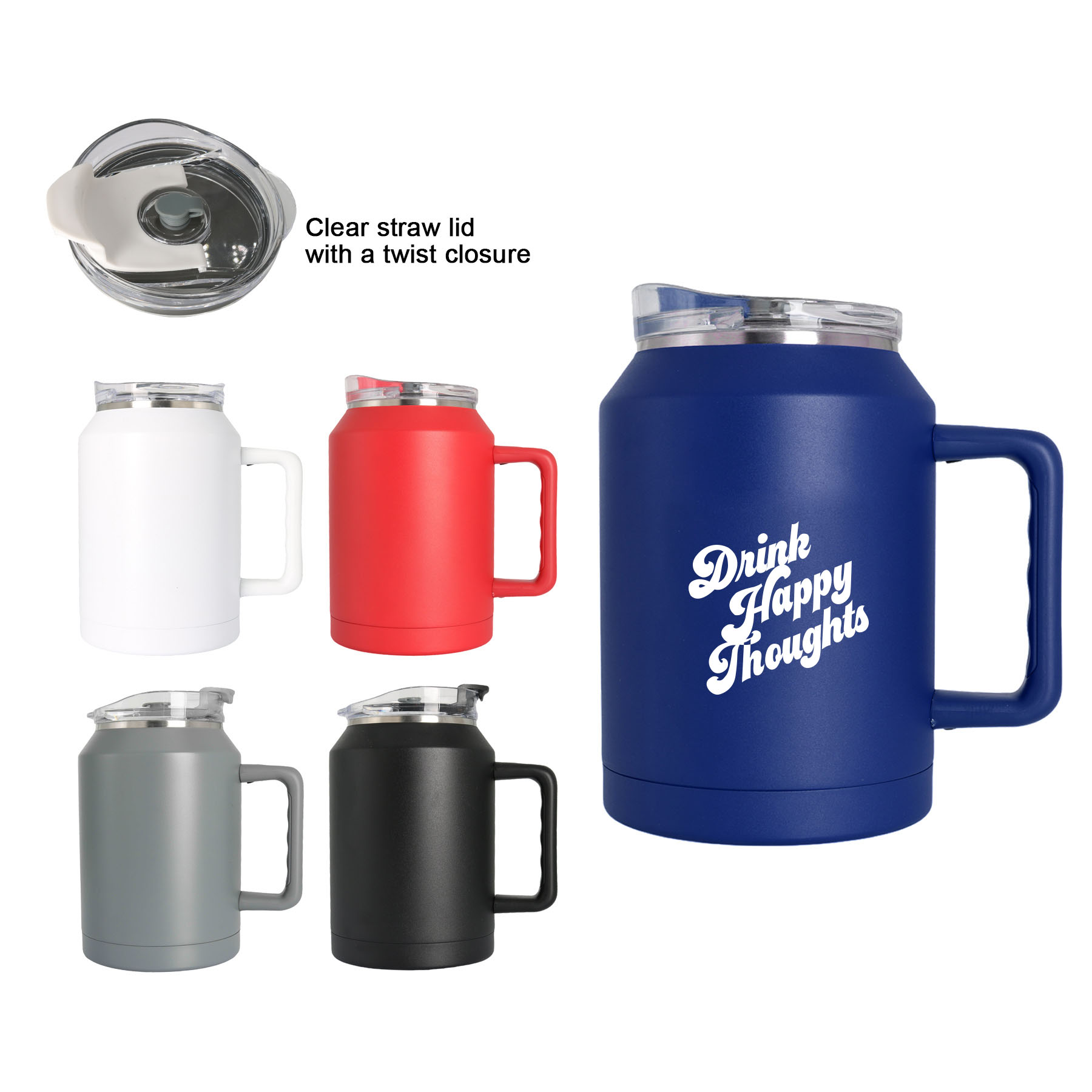 50 Oz. Stainless Steel Fitness Handle Mug with/ Twist Closure Lid, custom tumbler with logo imprint 4