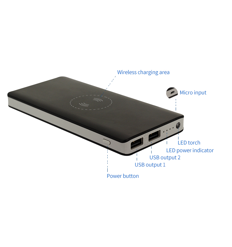 Wireless Power Bank with LED Torch - 10000 mAh 2