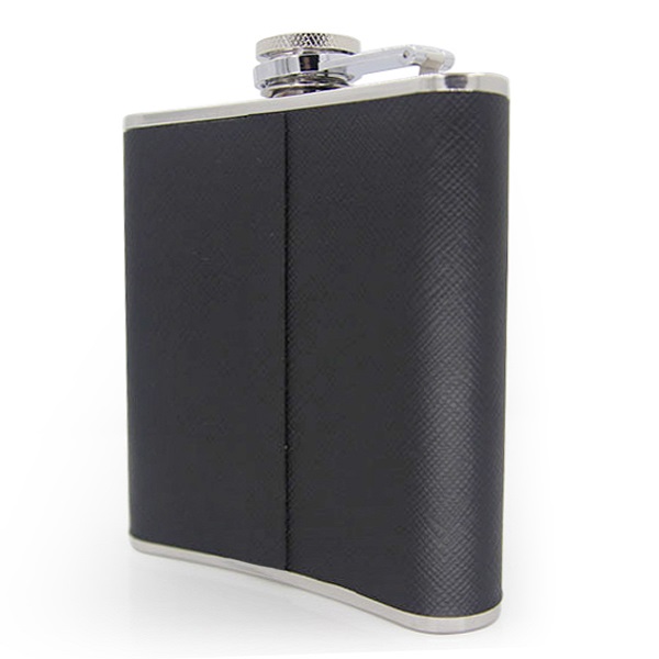 Leather Cover Stainless Steel Hip Flask 6oz 3