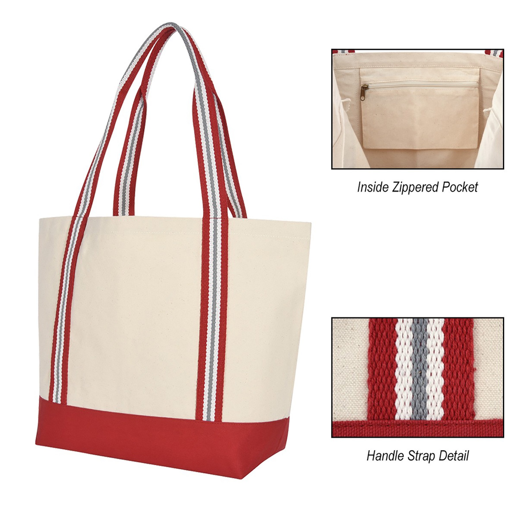 Canvas Tote Bag Inner Zipper Pocket, custom tote bag with logo imprint 5