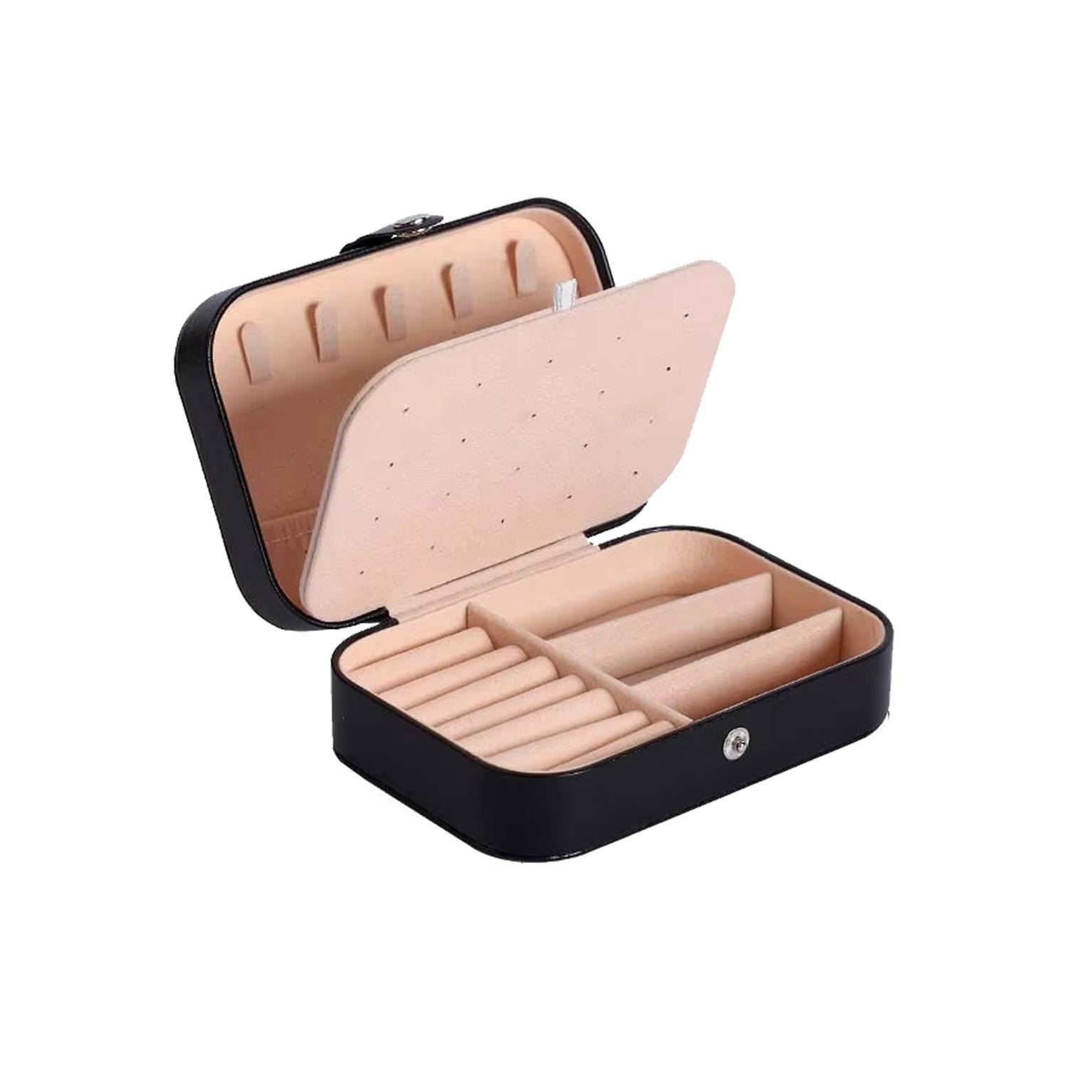 PU Leather Portable Dual-Layer Jewelry Box w/ Snap 4