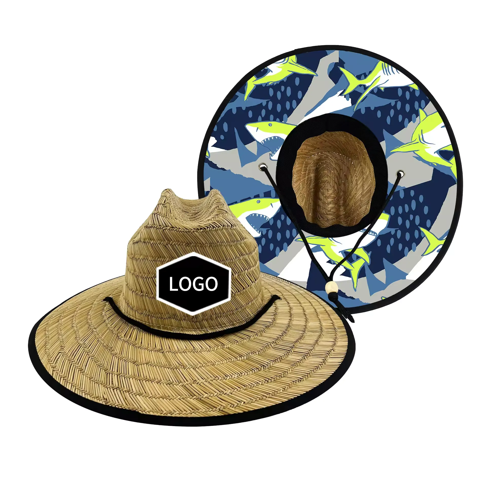 Wide Brim Straw Lifeguard Hat Full Color Patch & Underneath 4