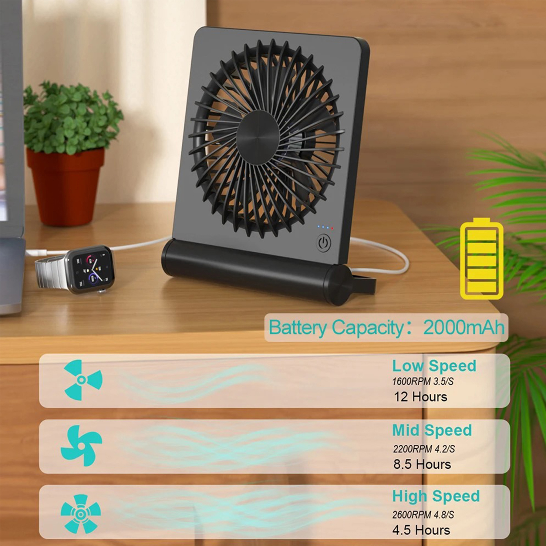 Portable Mini Fan with 2000mAh Battery 3