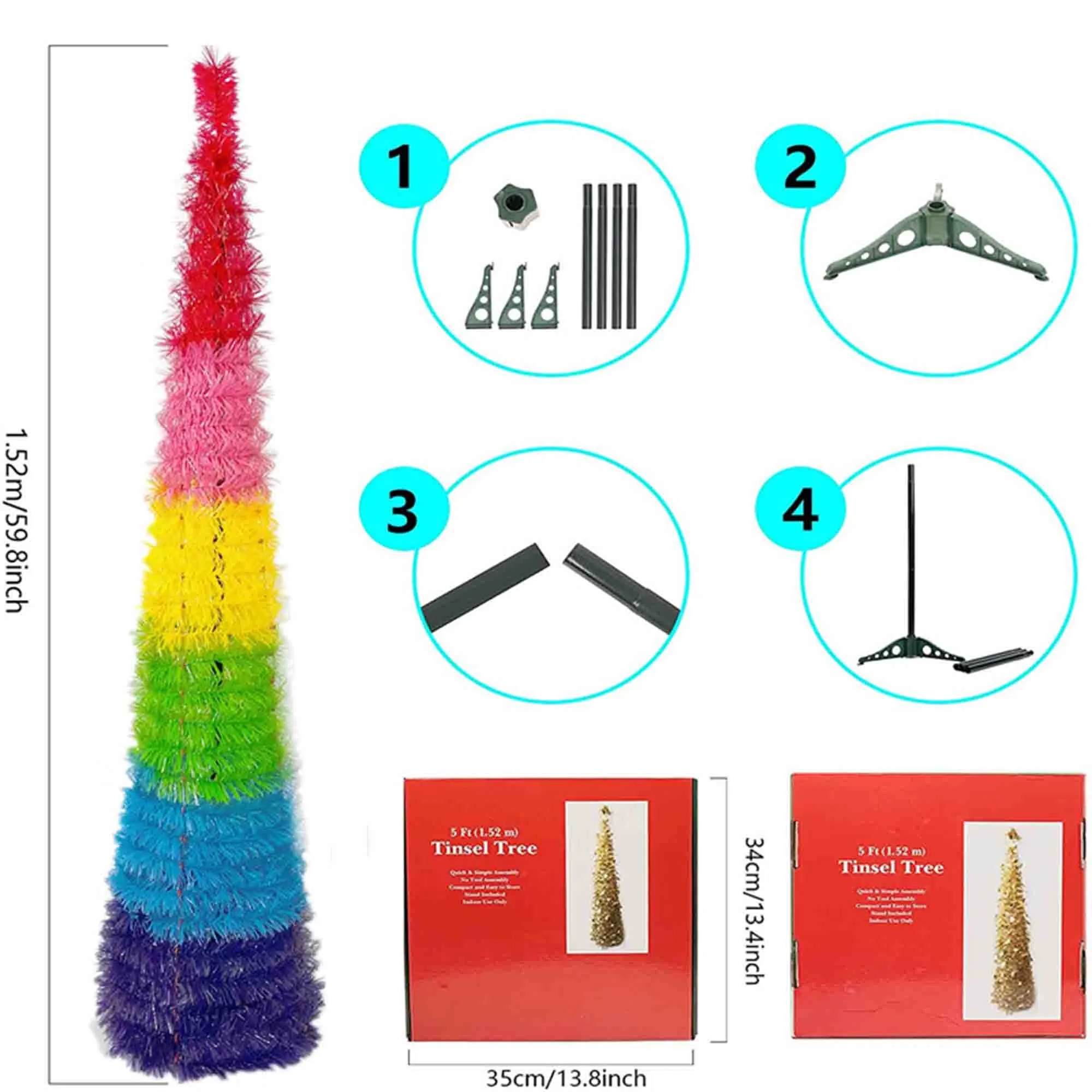 Large Star Sequins Collapsible Tinsel Christmas Tree 4