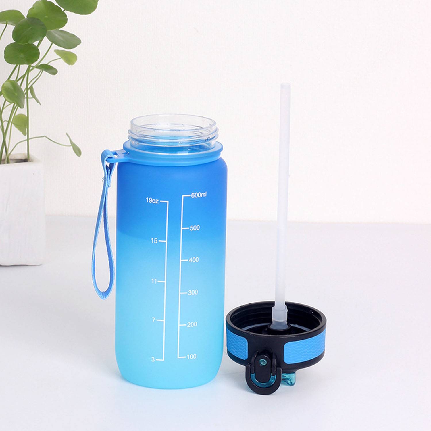 20oz Gradient Plastic Sports Bottle Lockable Straw Lid 5
