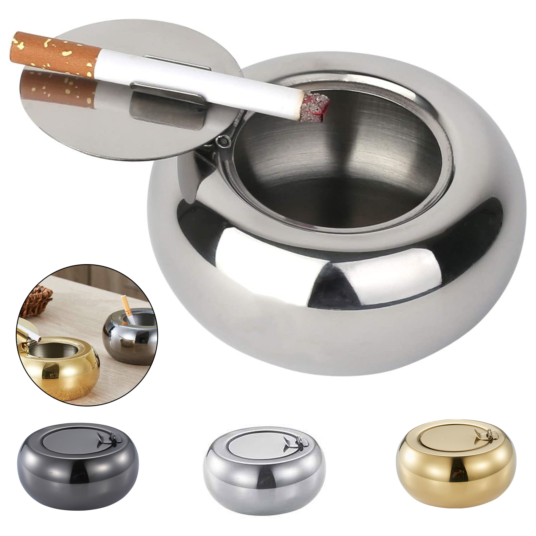 Stainless Steel Ashtray with Lid 1