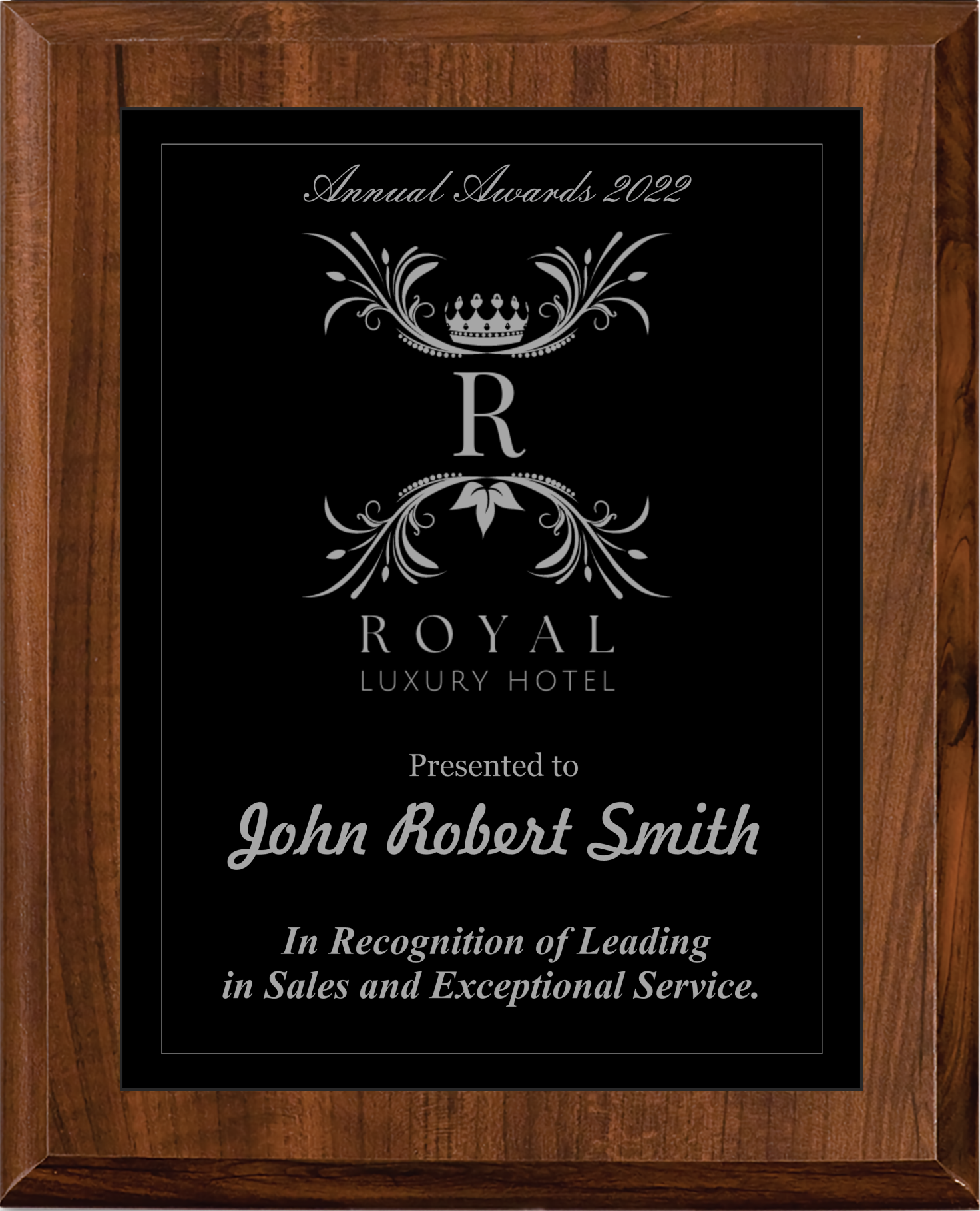 Cherry Finish Plaque w/ Single Engraved Plate 12