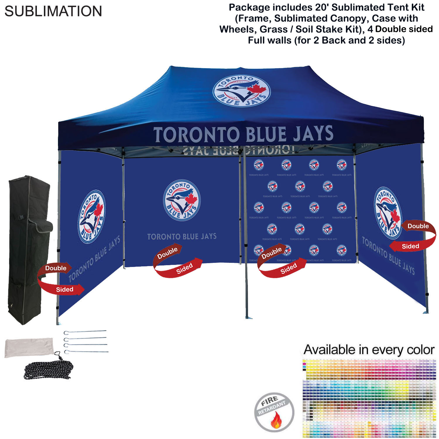 Full Privacy Tent Package 1, 20' Sublimated Tent, 4 Double sided Full walls for back and 2 sides 7