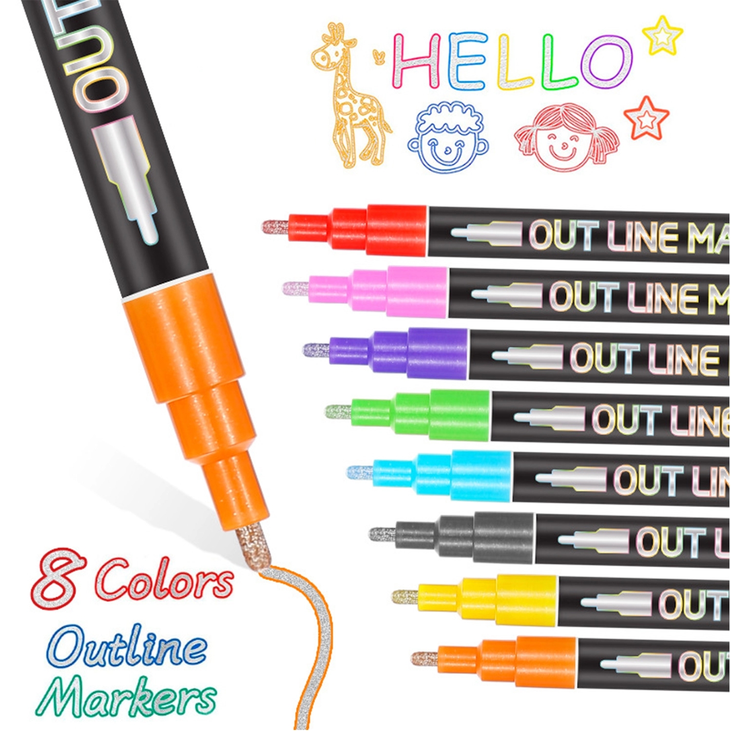 8 Colors Double Line Metallic Markers Outline Metal Pens 2