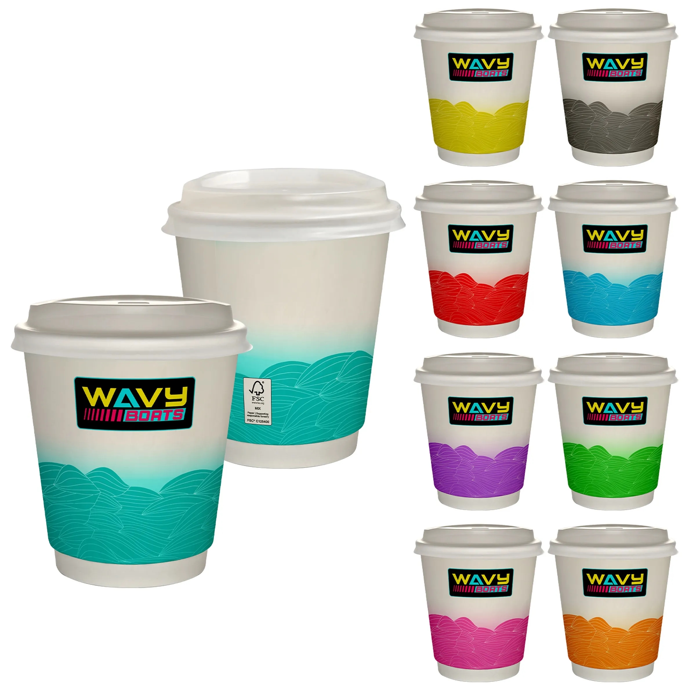 10 oz Full Color Turbulent Waves Insulated Paper Cup With Li
