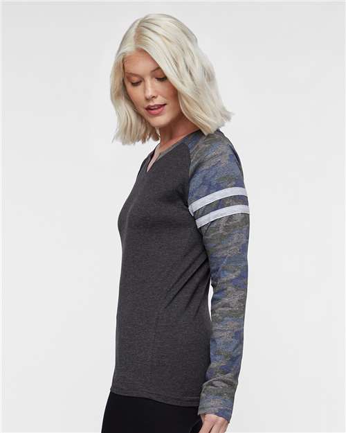Women's Fine Jersey Mash Up Long Sleeve T-Shirt - 3534 2