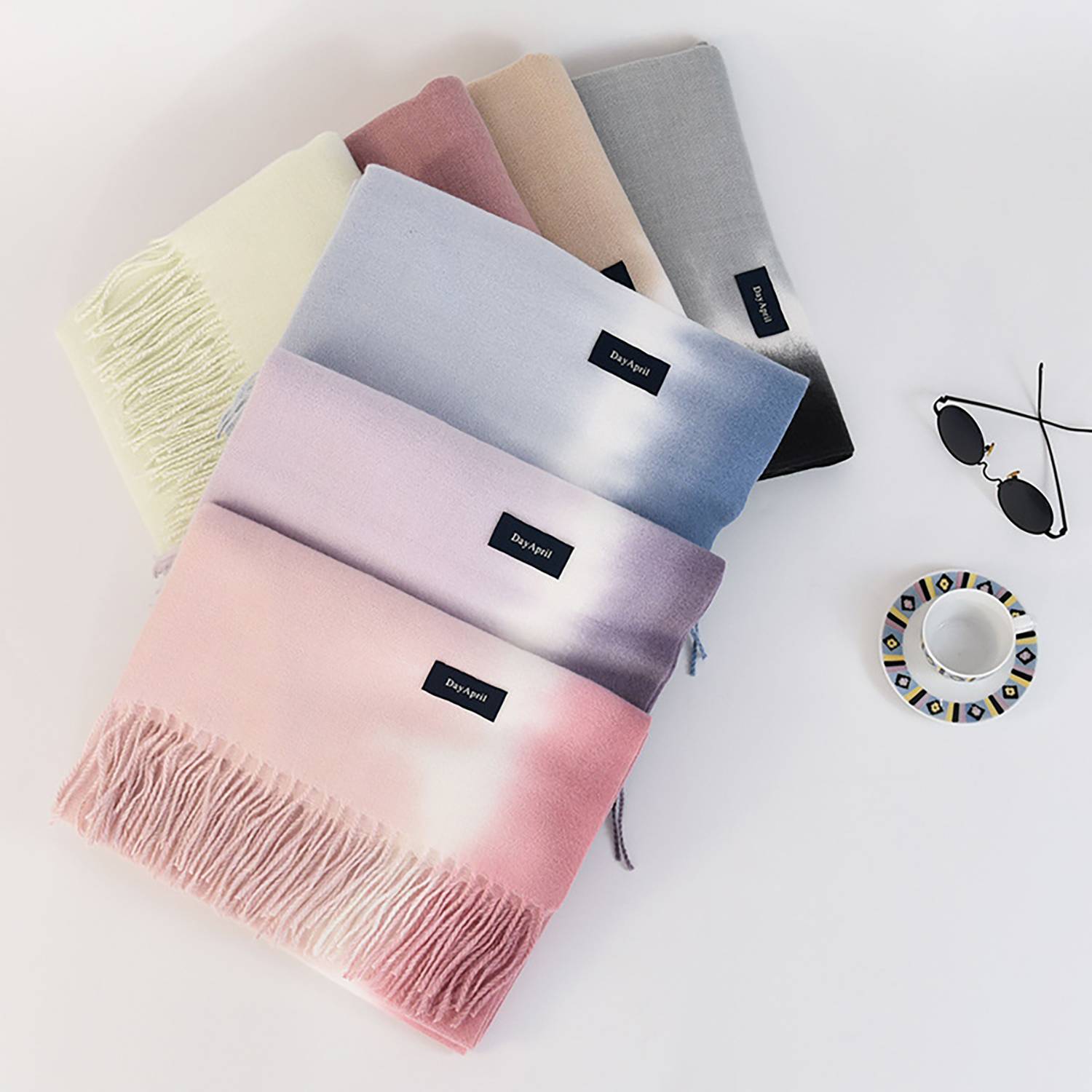 Versatile Gradient colour tassel shawl scarf 2