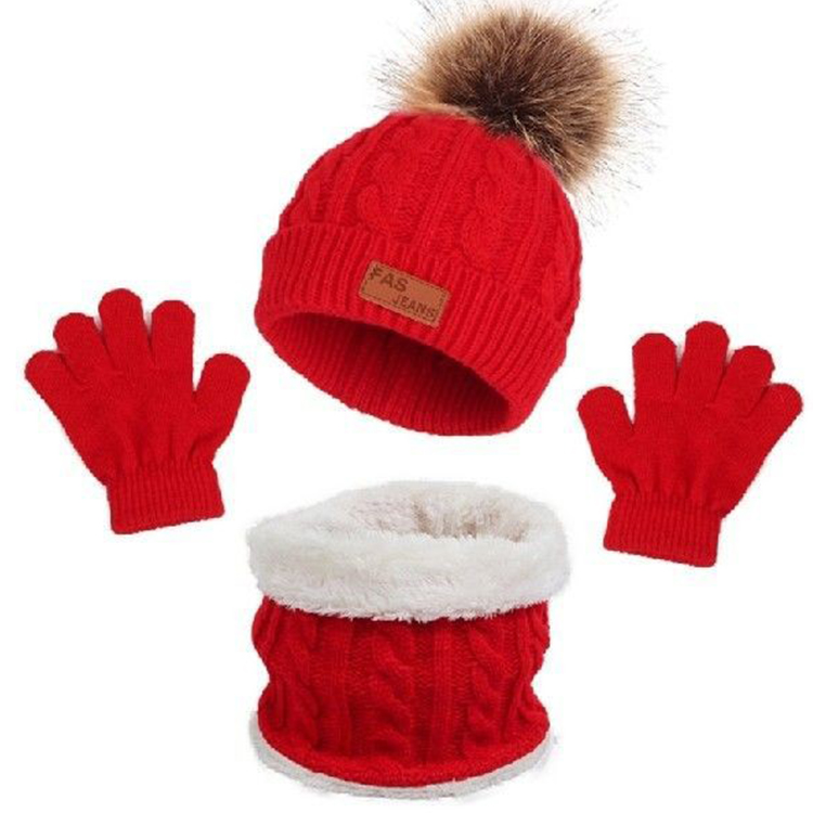 Kids Winter Knit Hat Scarf Glove Set 3
