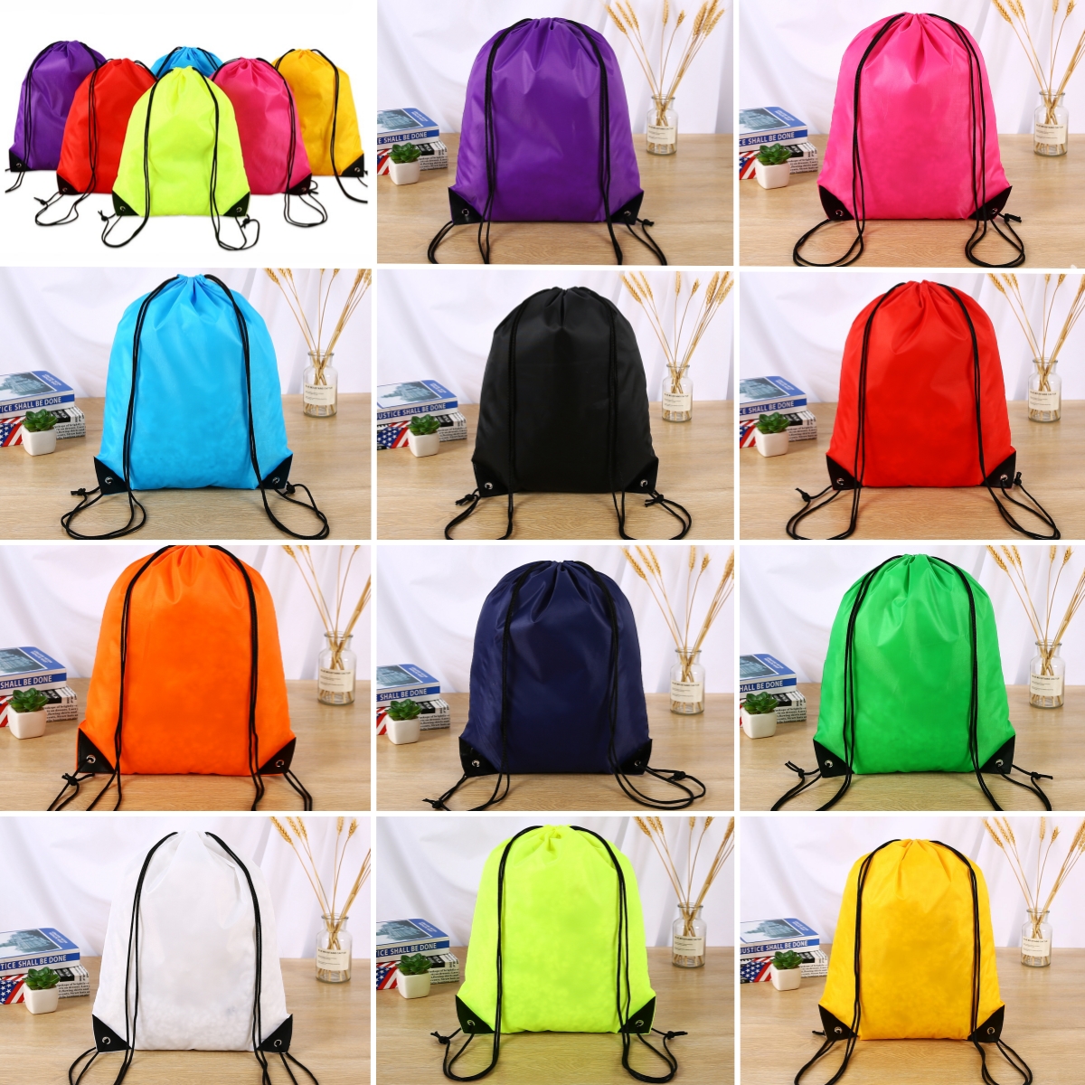 Polyester Duble Shoulder Colorful Drawstring Bag 2