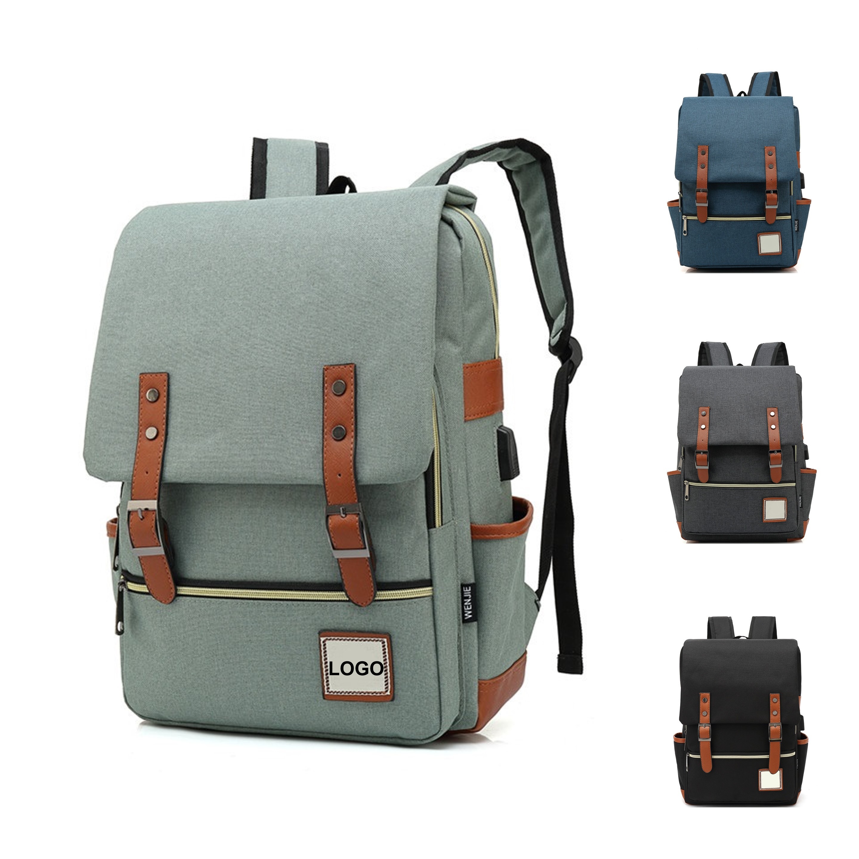 Vintage Laptop Backpack with Charging Port (direct import) 2
