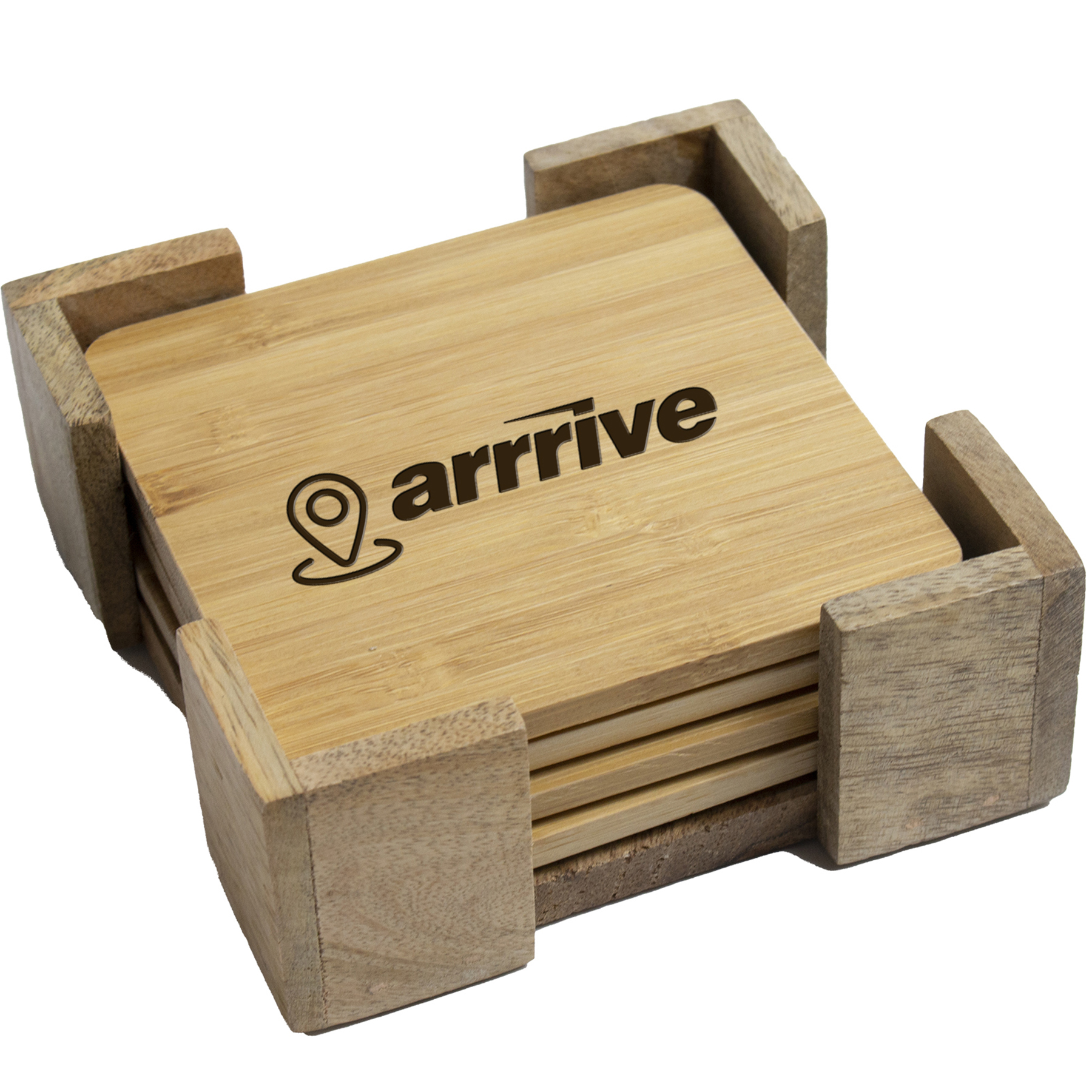 Bamboo Coasters: 4 Pc. Square Set with Stand 3