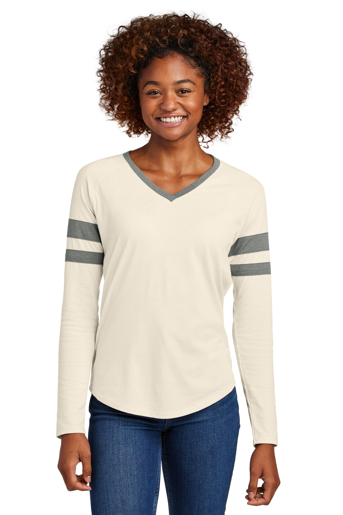 Sport-Tek Women's Halftime Stripe Long Sleeve V-Neck Tee LST6043 3