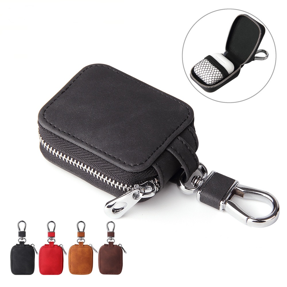 PU Leather Earphones Case with Mesh Pocket & Keychain 3