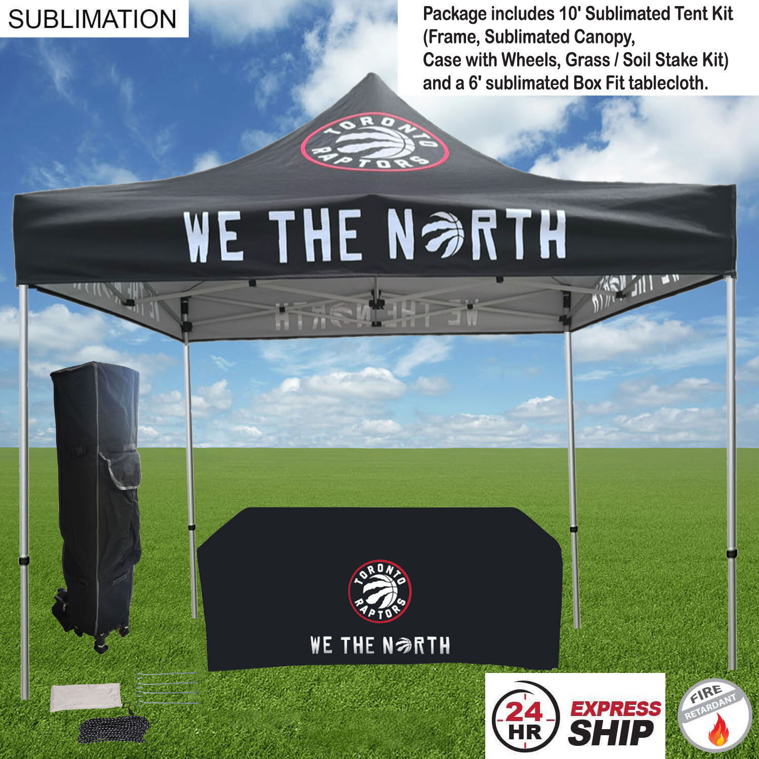 24Hr Express Ship - Event Package, 10' Premium sublimated Tent Kit and 6' Box Fit Tablecloth 7