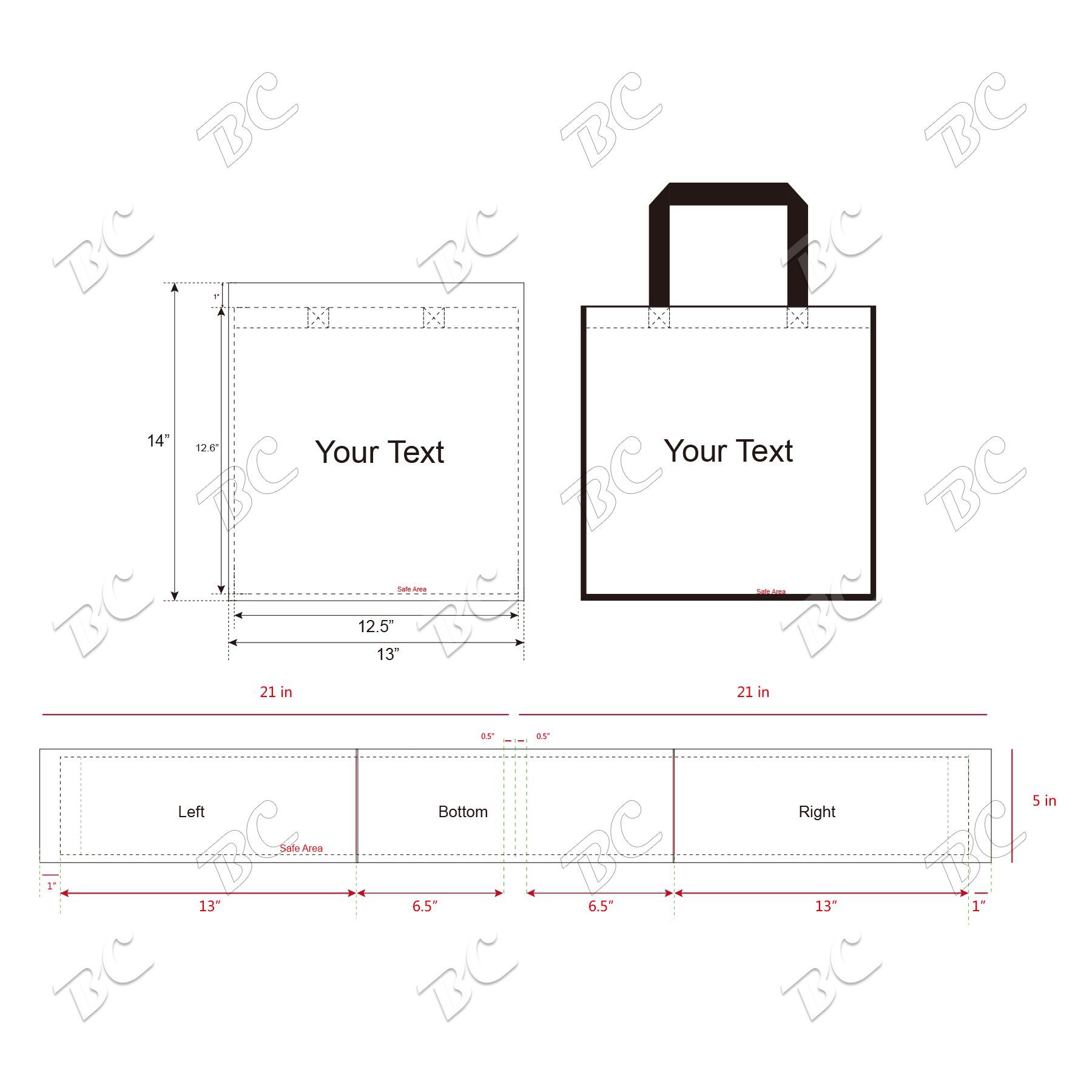 Free shipping Color Trim Dye Sub TOTE BAGS 5
