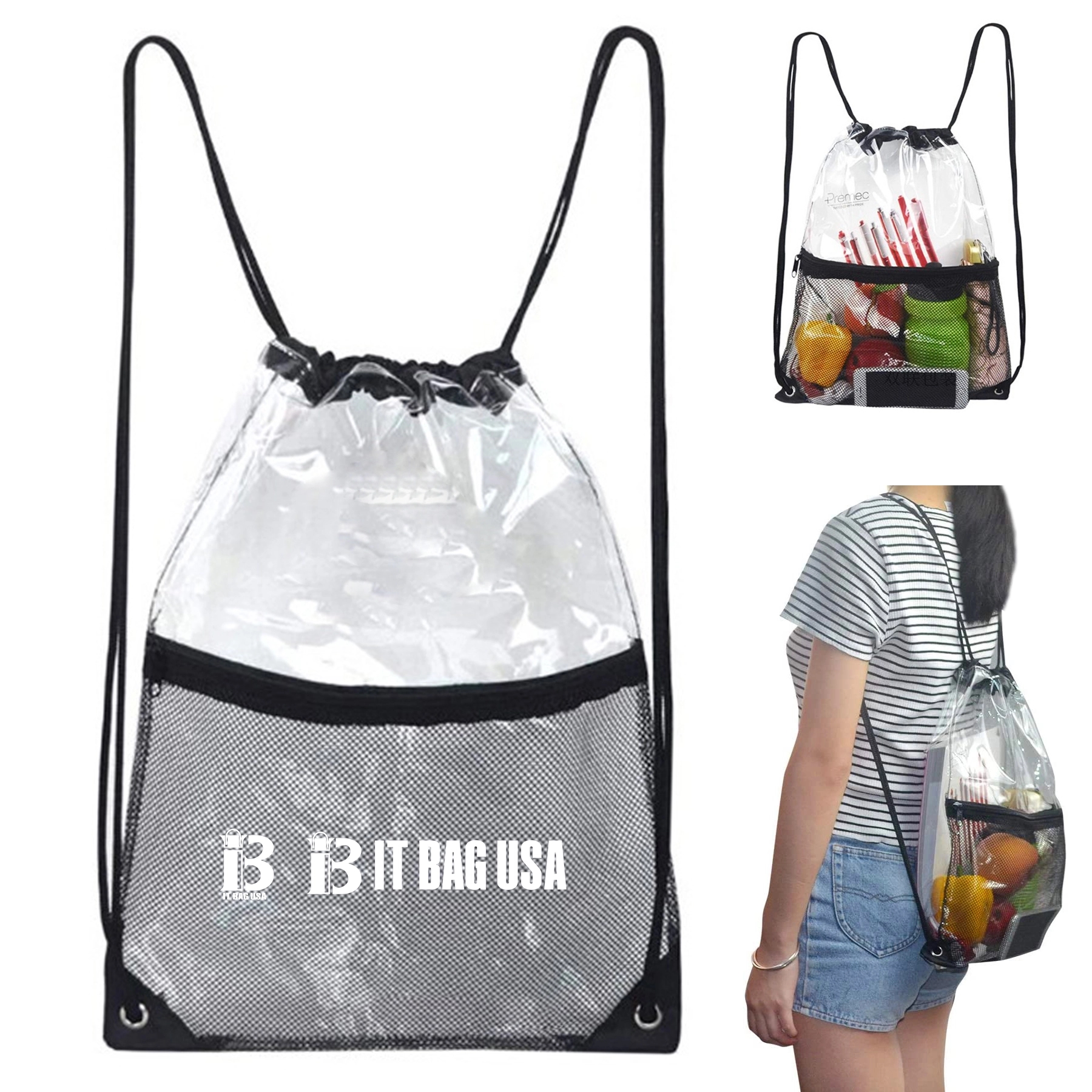 Clear Drawstring Backpack With Mesh Front Pocket 3