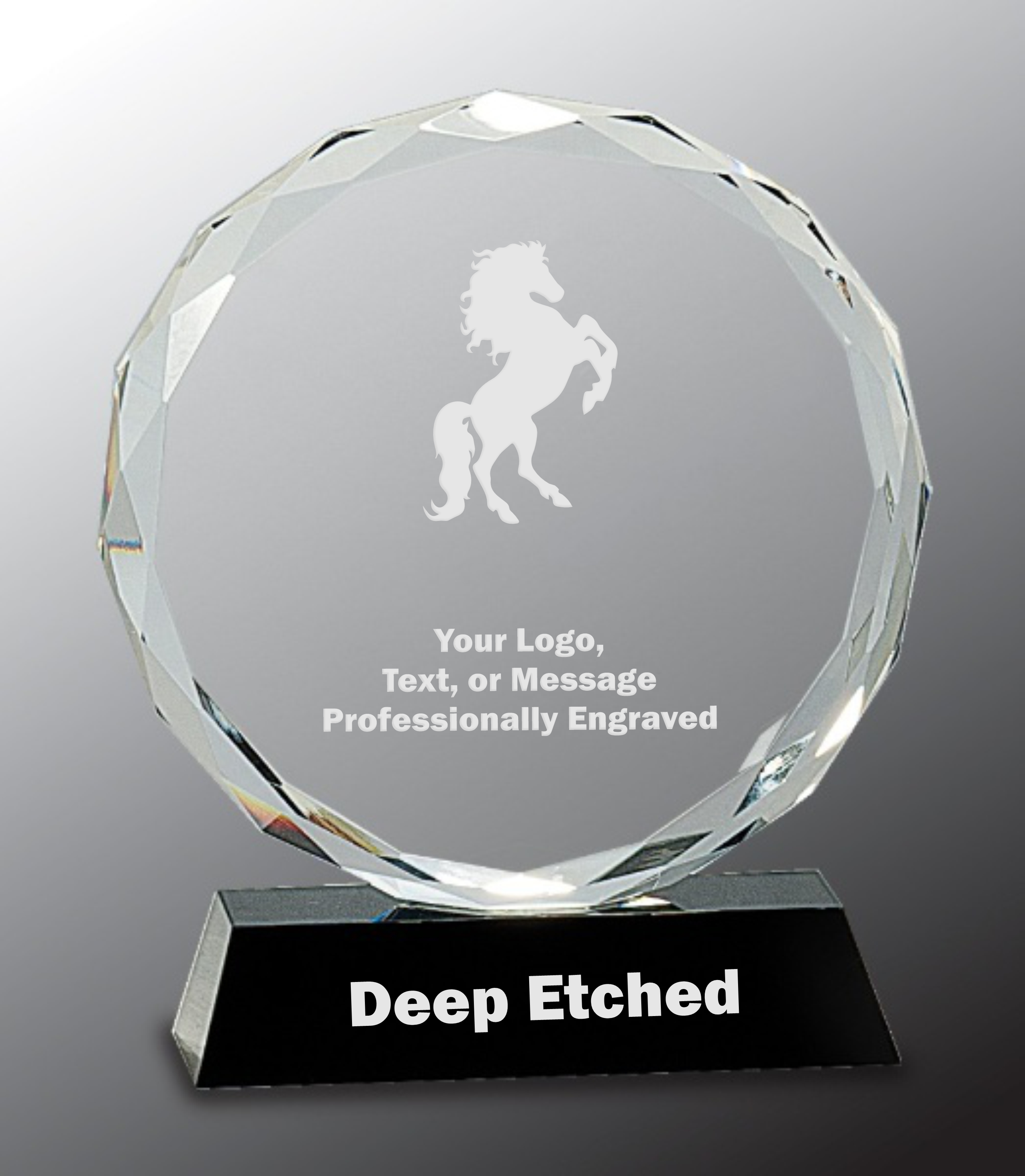 7" Round Facet Crystal on Black Pedestal Base Award