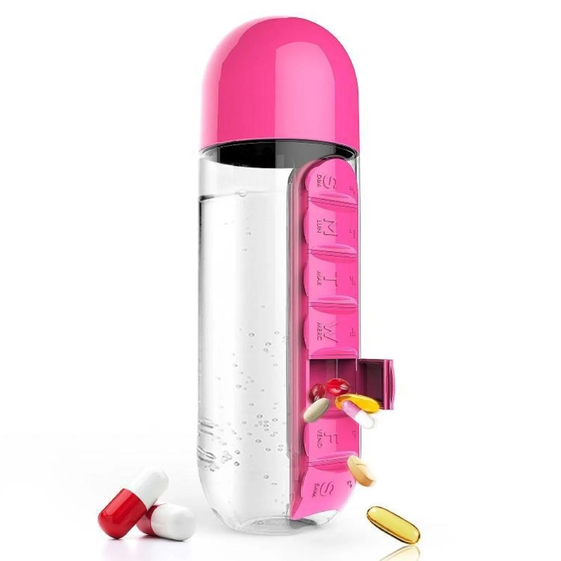 20 OZ Water Bottle with 7 Compartments Pill Box 8