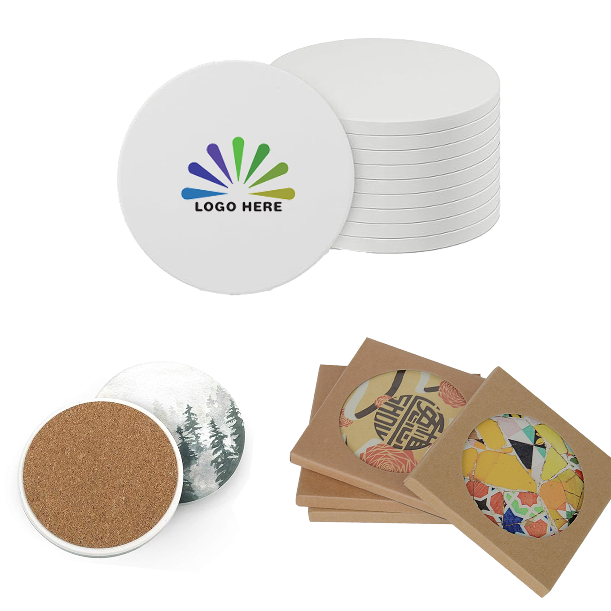 Custom Absorbent Ceramic Coasters with Cork Back 1