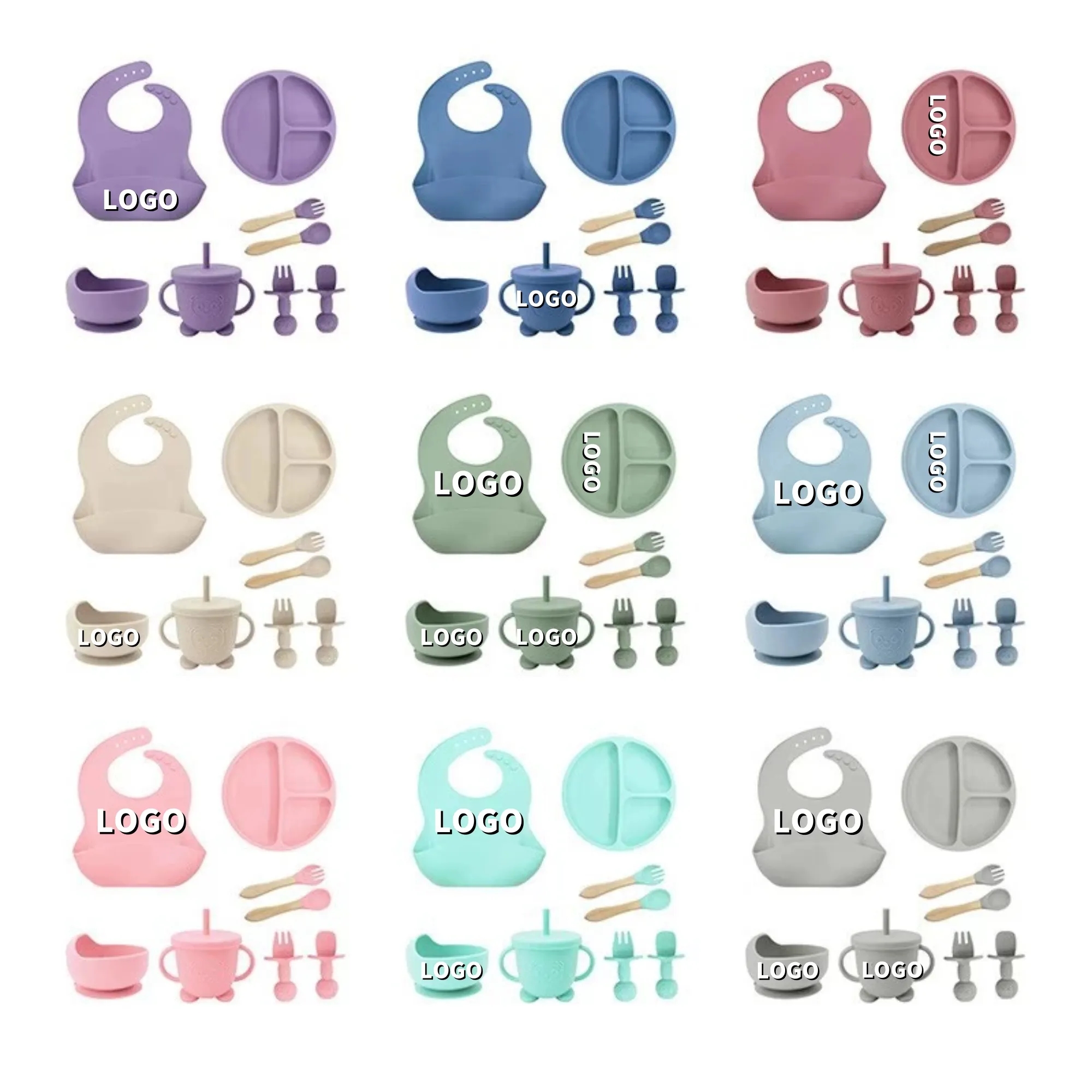 Children's Anti-Drop Silicone Tableware Set With Suction Cup 2