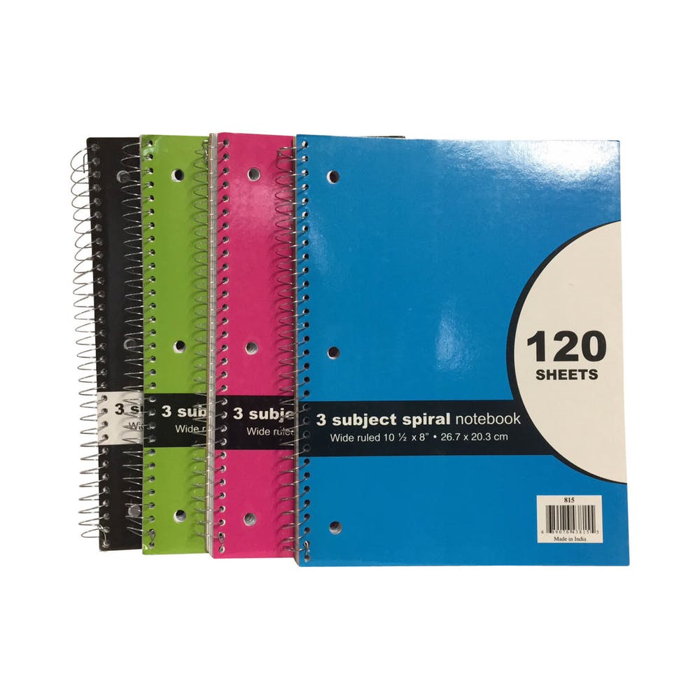 3 Subject Spiral Notebooks - 120 Sheets 4 Colors Wide Ruled 2