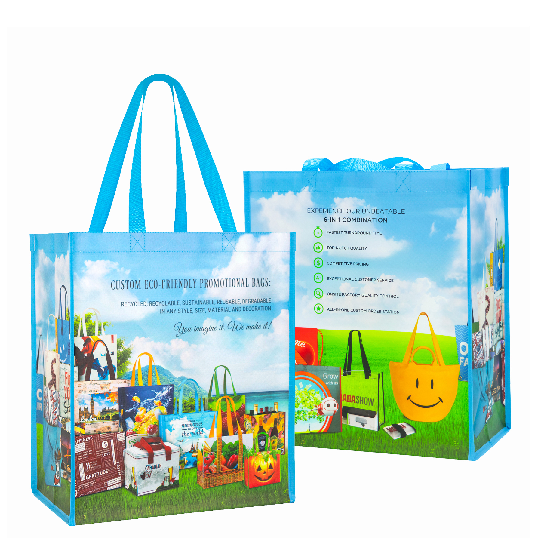 Custom Full-Color Laminated Woven Promotional Tote Bag 13"x15"x8" 1