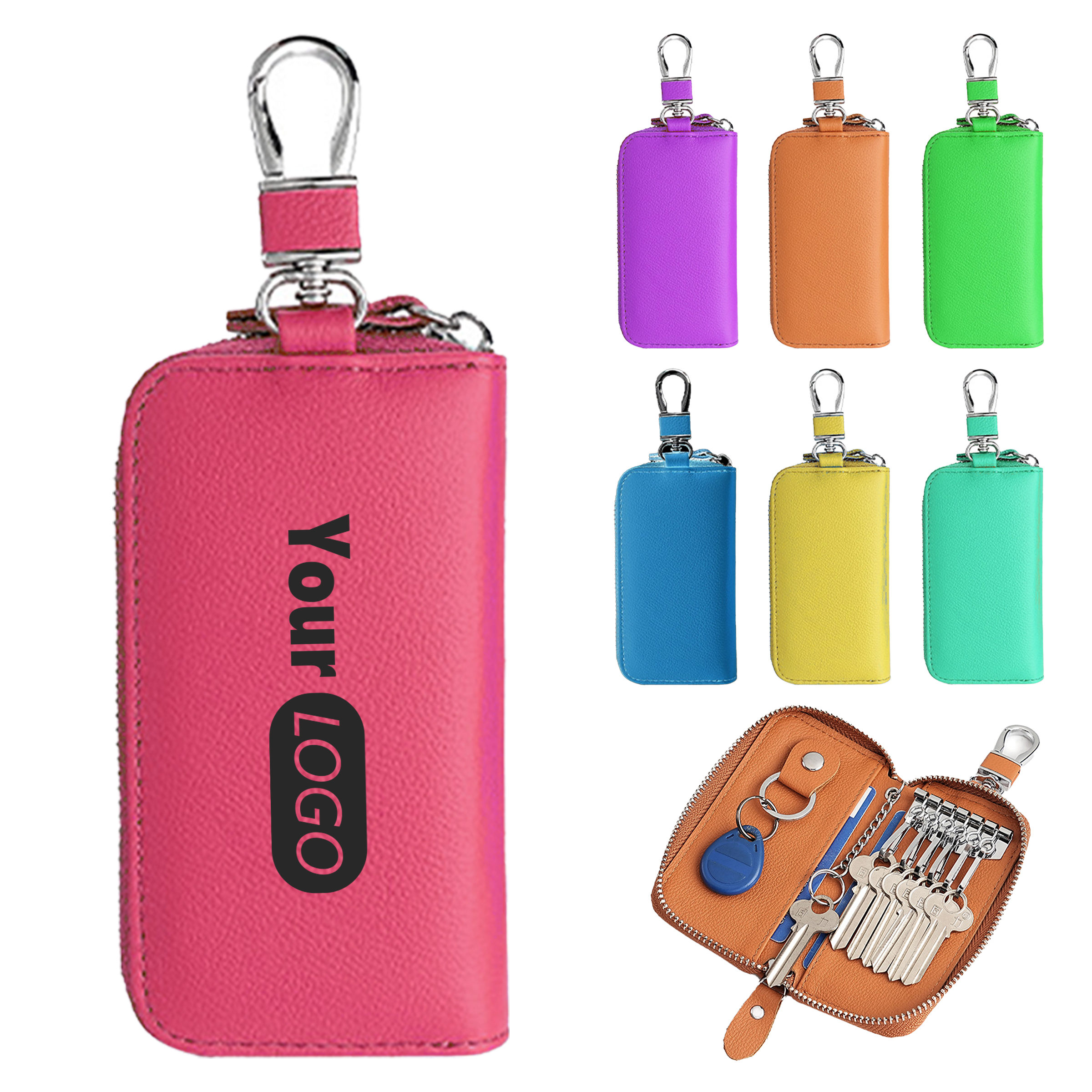 Leather Multi-Functional Key Case With Zipper And Clip 2