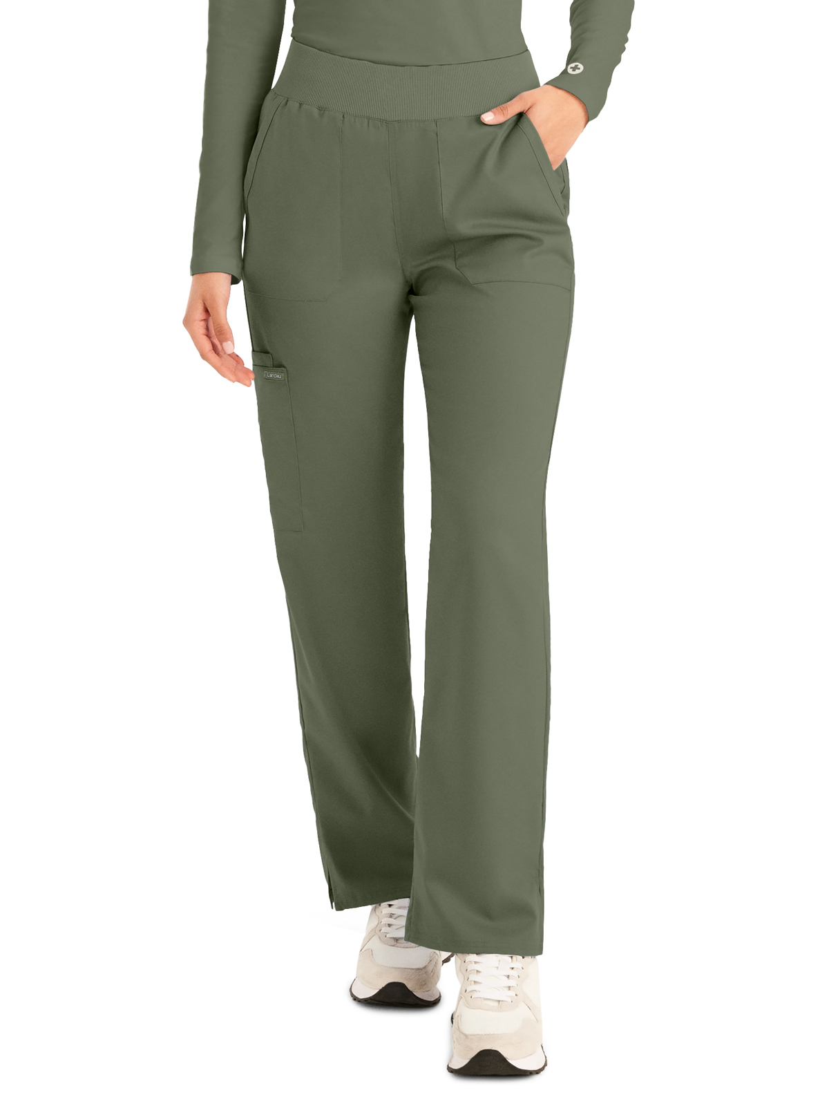 Landau - ProFlex - Women's Five-Pocket Mid-Rise Rib-Knit Elastic Waist Straight Leg Pant 16