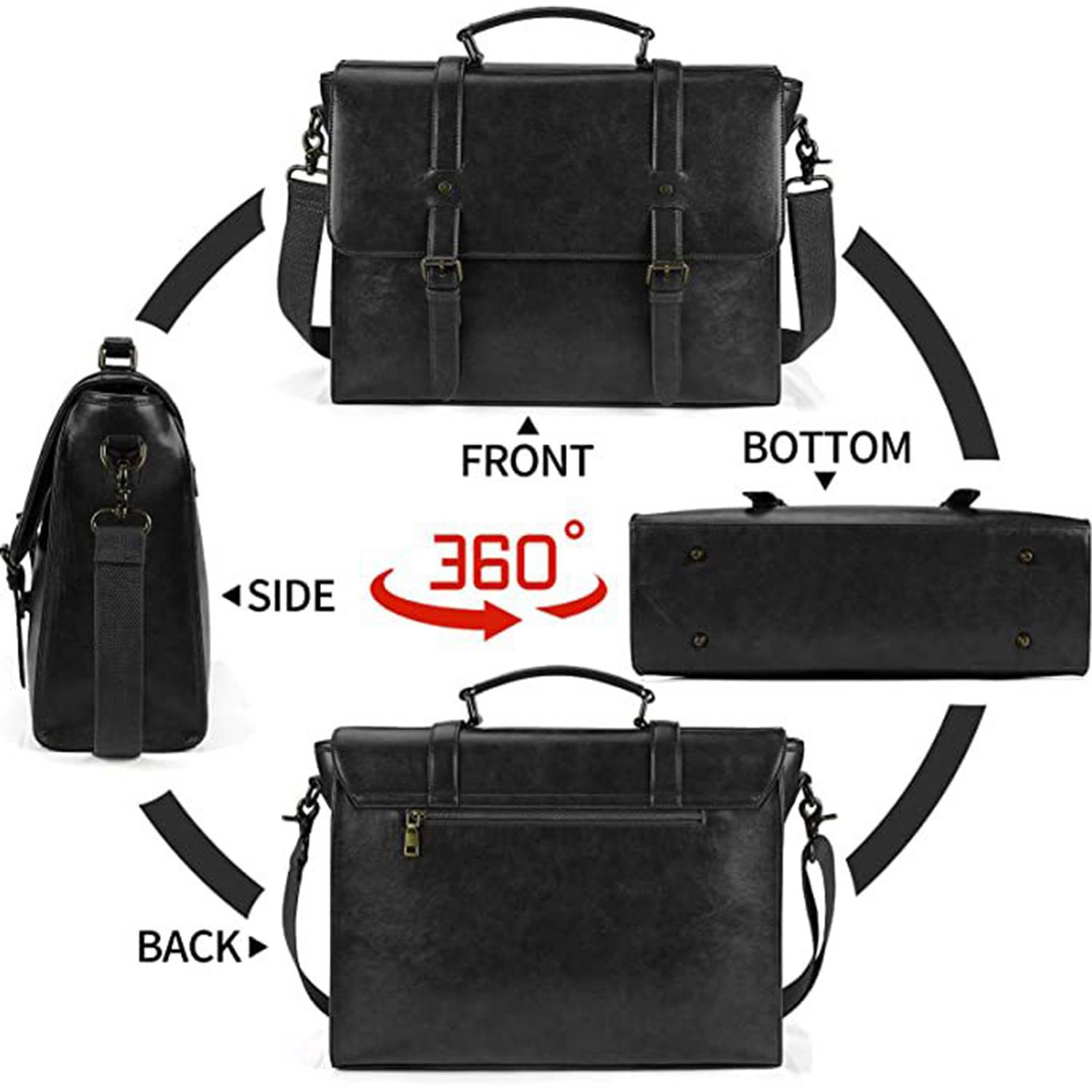 Vintage 15.6 Inch Waterproof PU Leather Laptop Briefcase 5