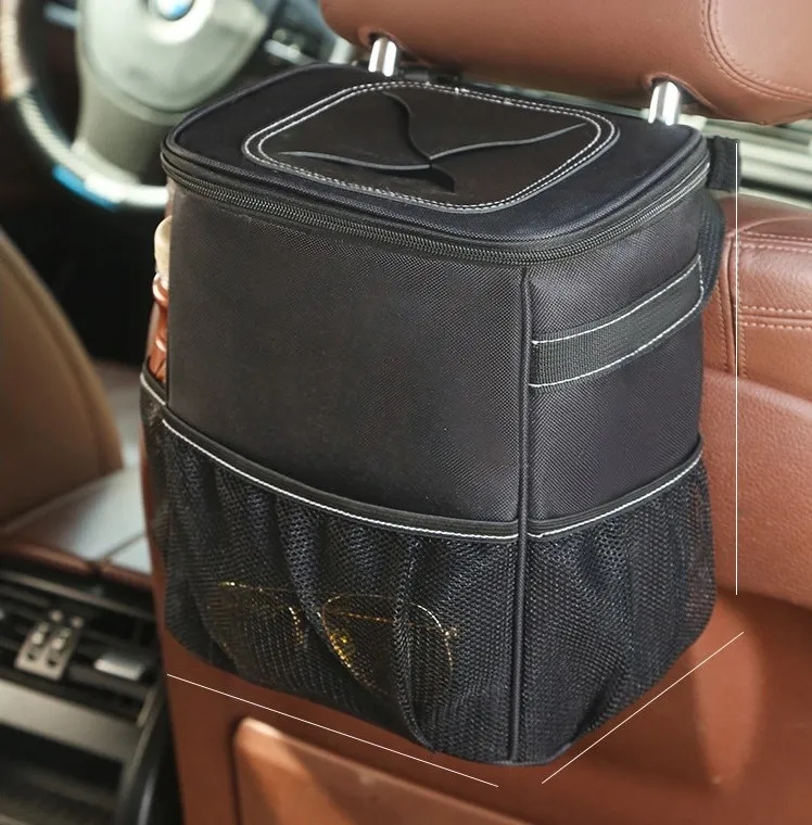 Car Trash Can with Lid and Storage Pockets 8