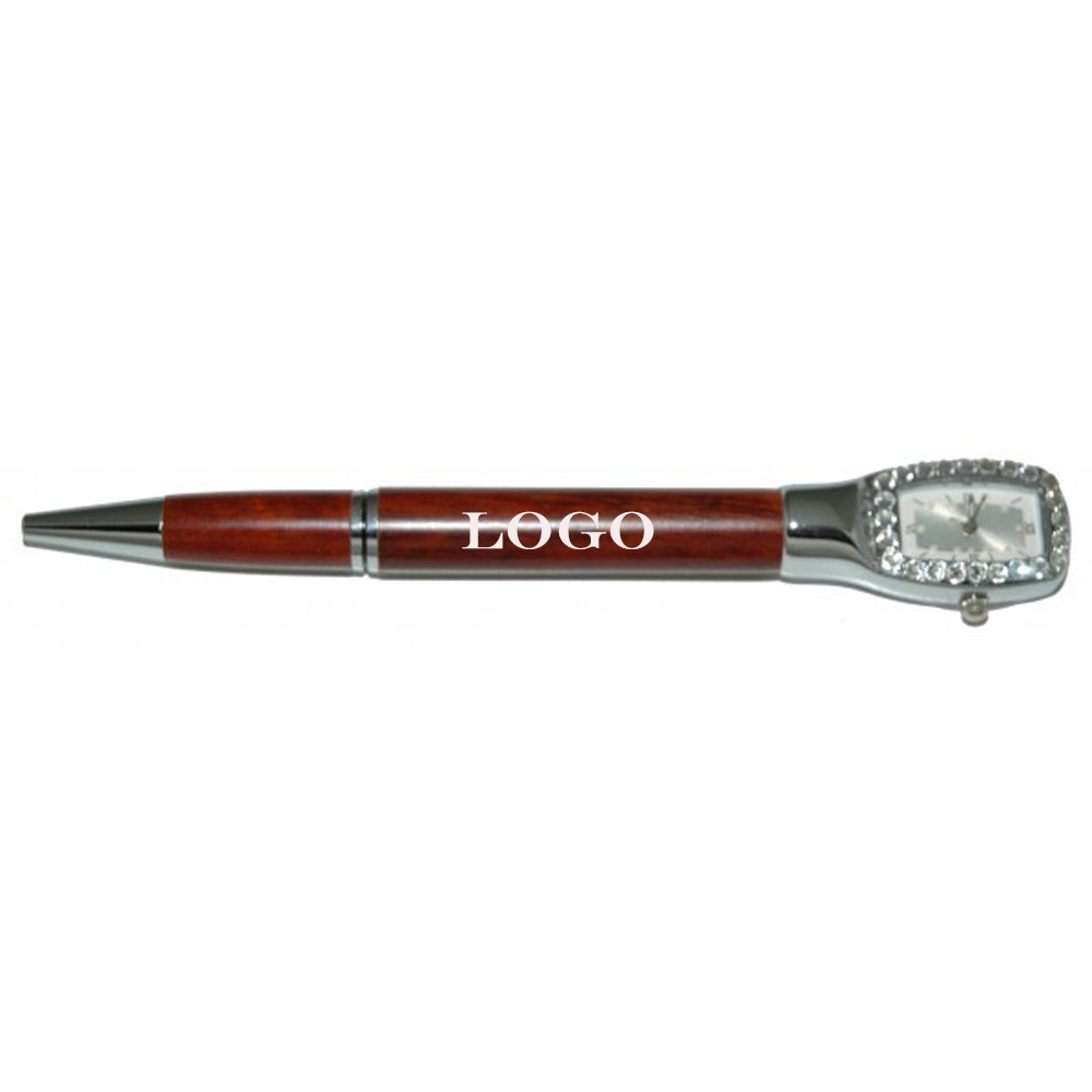 Rosewood Ballpoint Pen w / Custom Watch Clock. 2