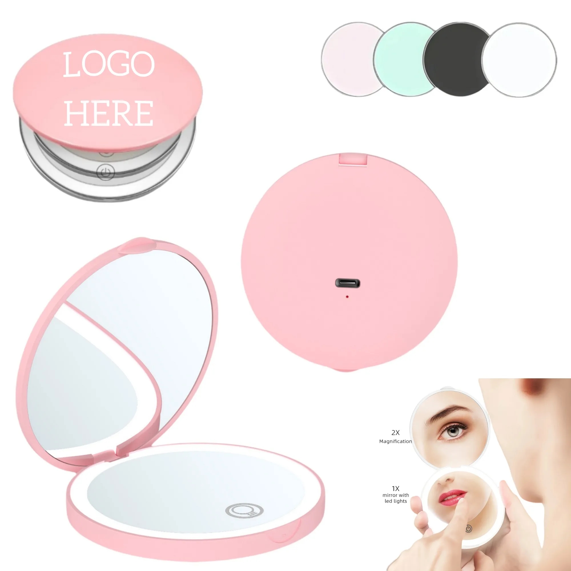 Magnification LED Pocket Mirror with USB Data Cable 2