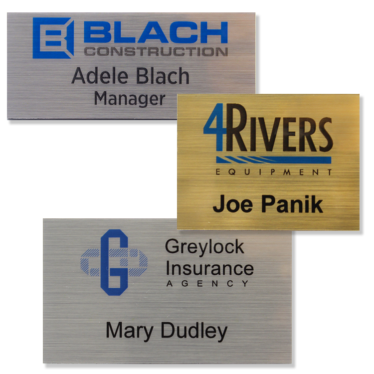The Zeus full color metallic plastic name badge up to 9 sq" 6