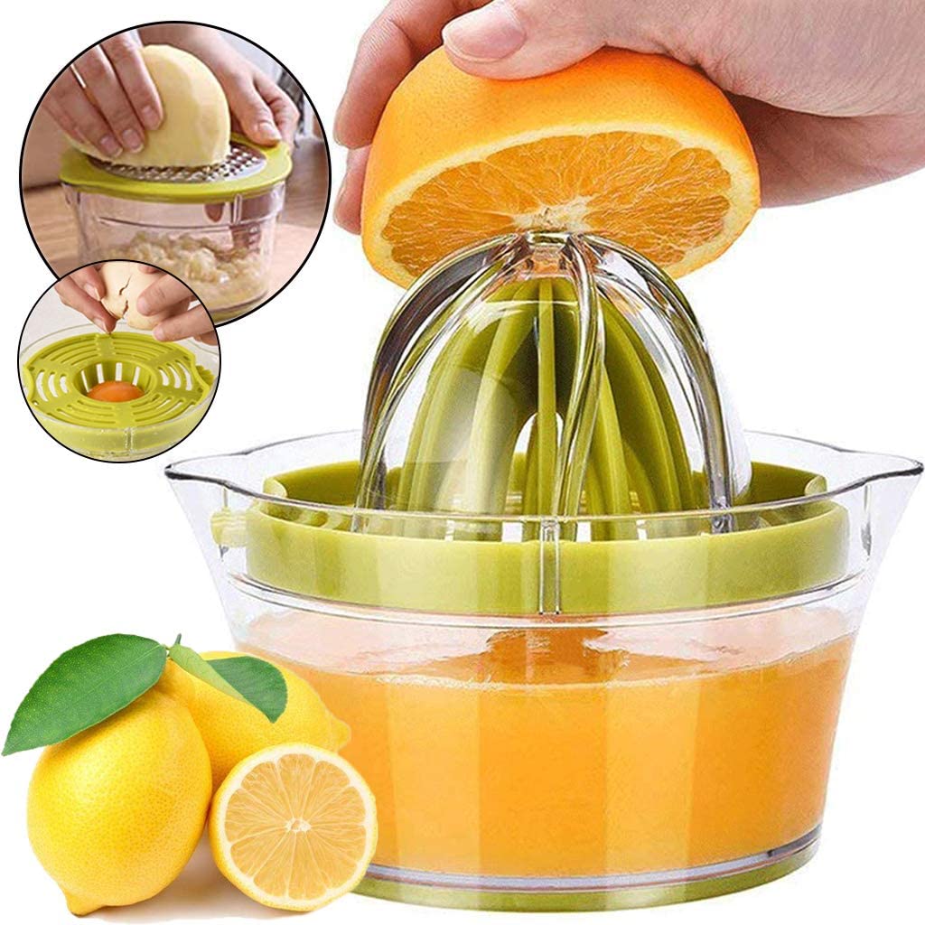 Manual Juicer / Fruit Squeezer with 17oz Built-in Strainer Measuring Cup and Grater 10