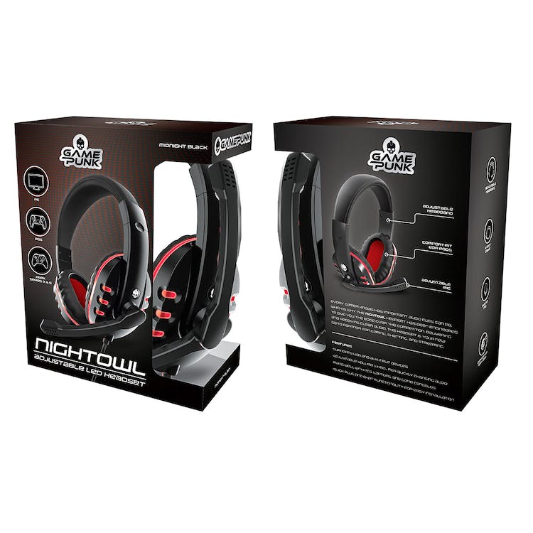 Nightowl LED Gaming Headsets - Midnight Black Cushioned Ear Pads