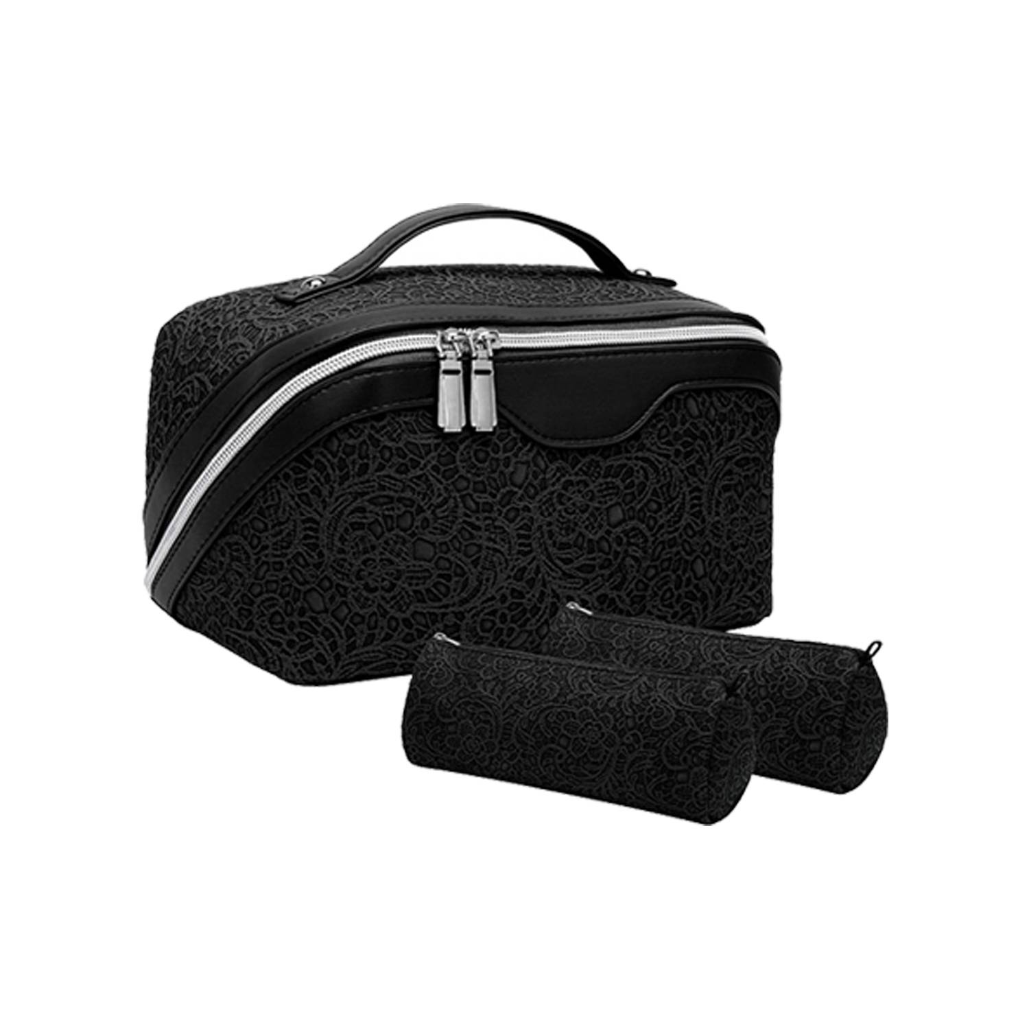 Leather Lace Embossed Waterproof Toiletry and Makeup Bag 1