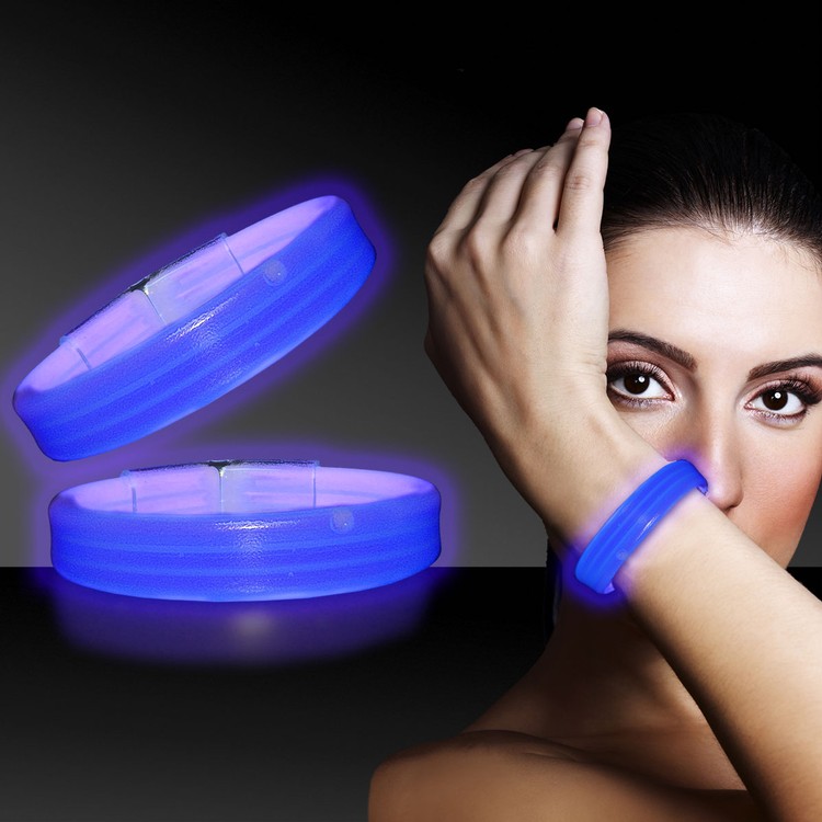 Blue 9" Deluxe Triple Wide Light Up Glow Bracelet 2
