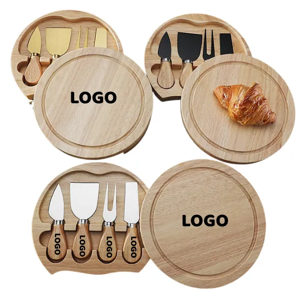 4-Piece Cheese Knife Set with Round Rubberwood Box 8