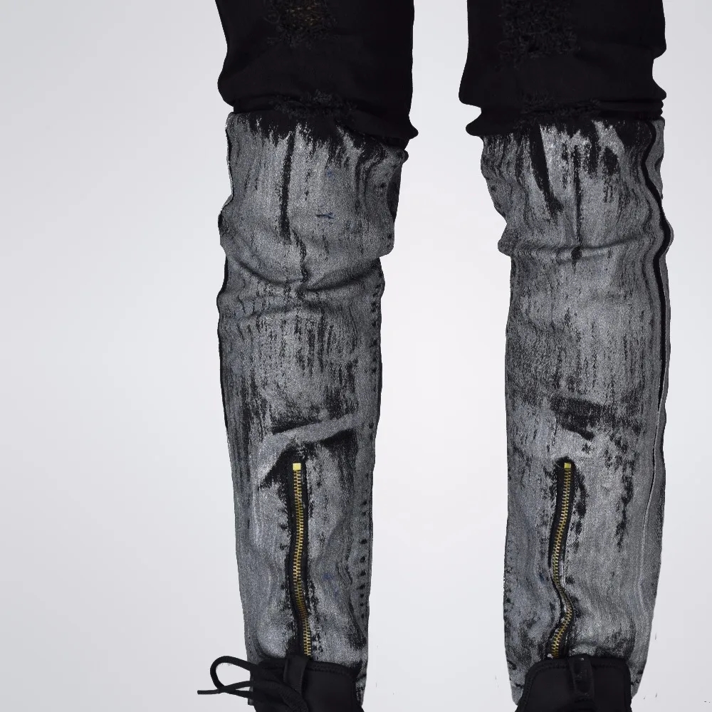 Men's Distressed Ripped Skinny Biker Jeans 5