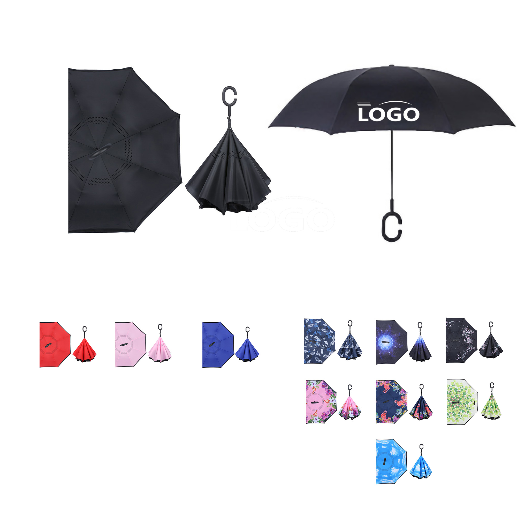 C-Shaped Inverted Reverse Folding Handle Umbrella MOQ100 9
