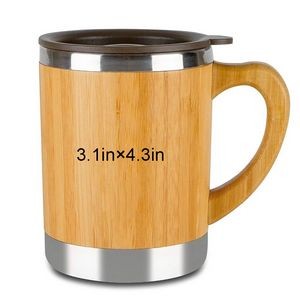 10oz Double Walled Stainless Steel Bamboo Coffee Travel Mug 4