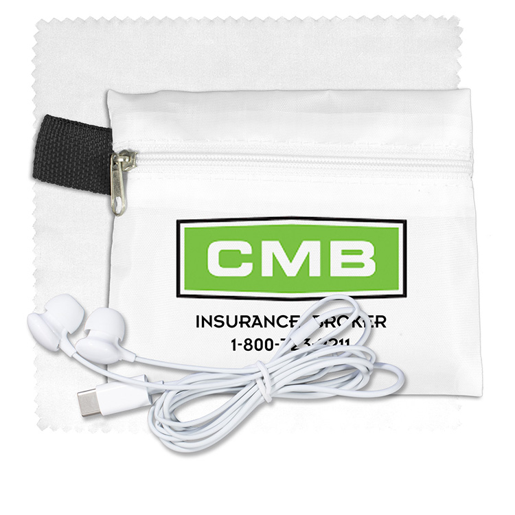 Mobile Tech Earbud Kit with Microfiber Cleaning Cloth In Zipper Pouch 18