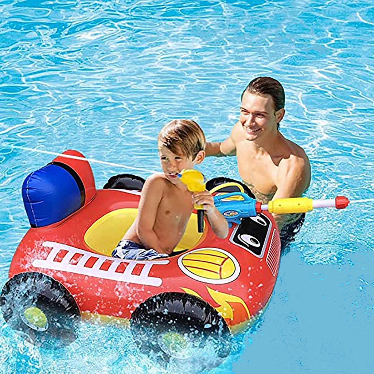 Kids Inflatable Fire Boat Pool Float With Water Gun 3