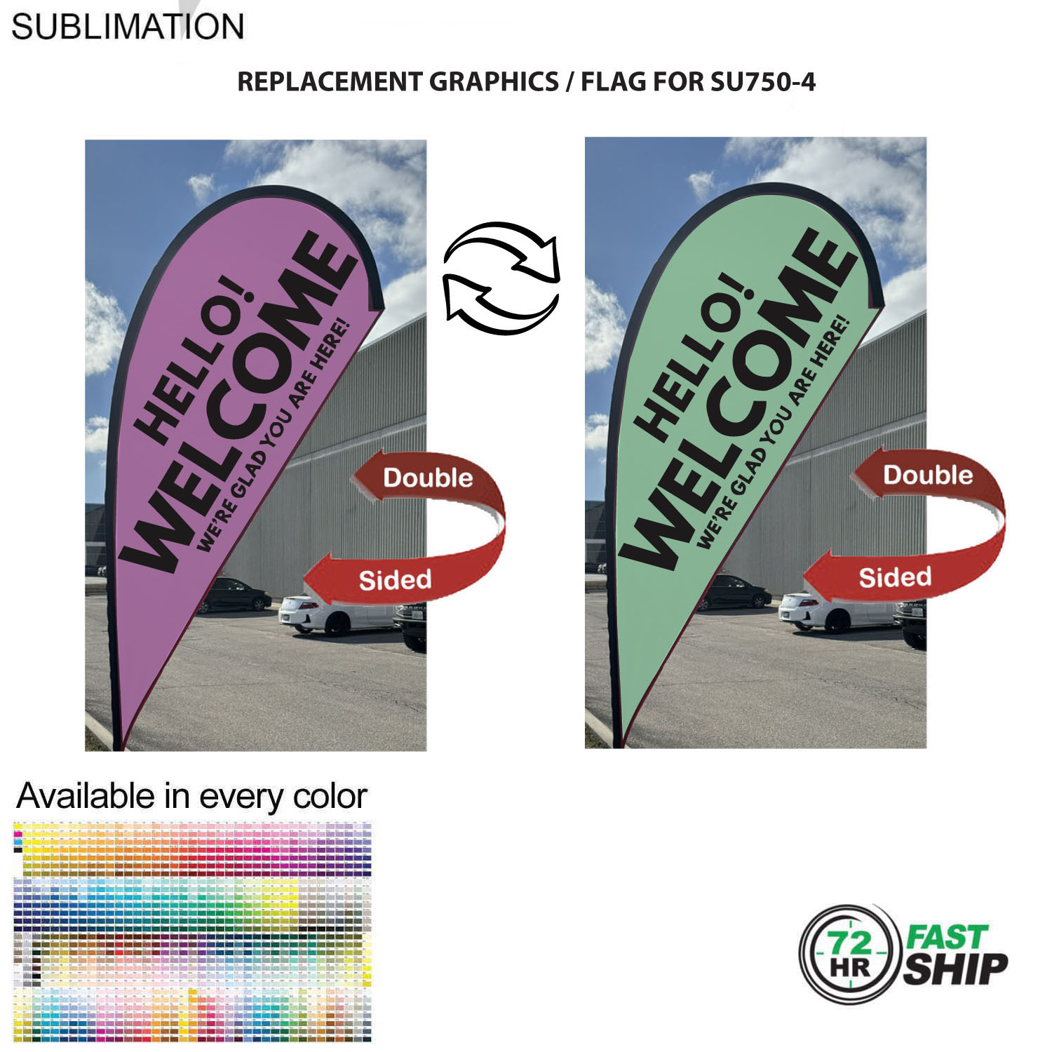 72Hr Fast Ship - Replacement Flag for 9' Small Tear Drop Flag Kit, Full Color Graphics Double Sided 2